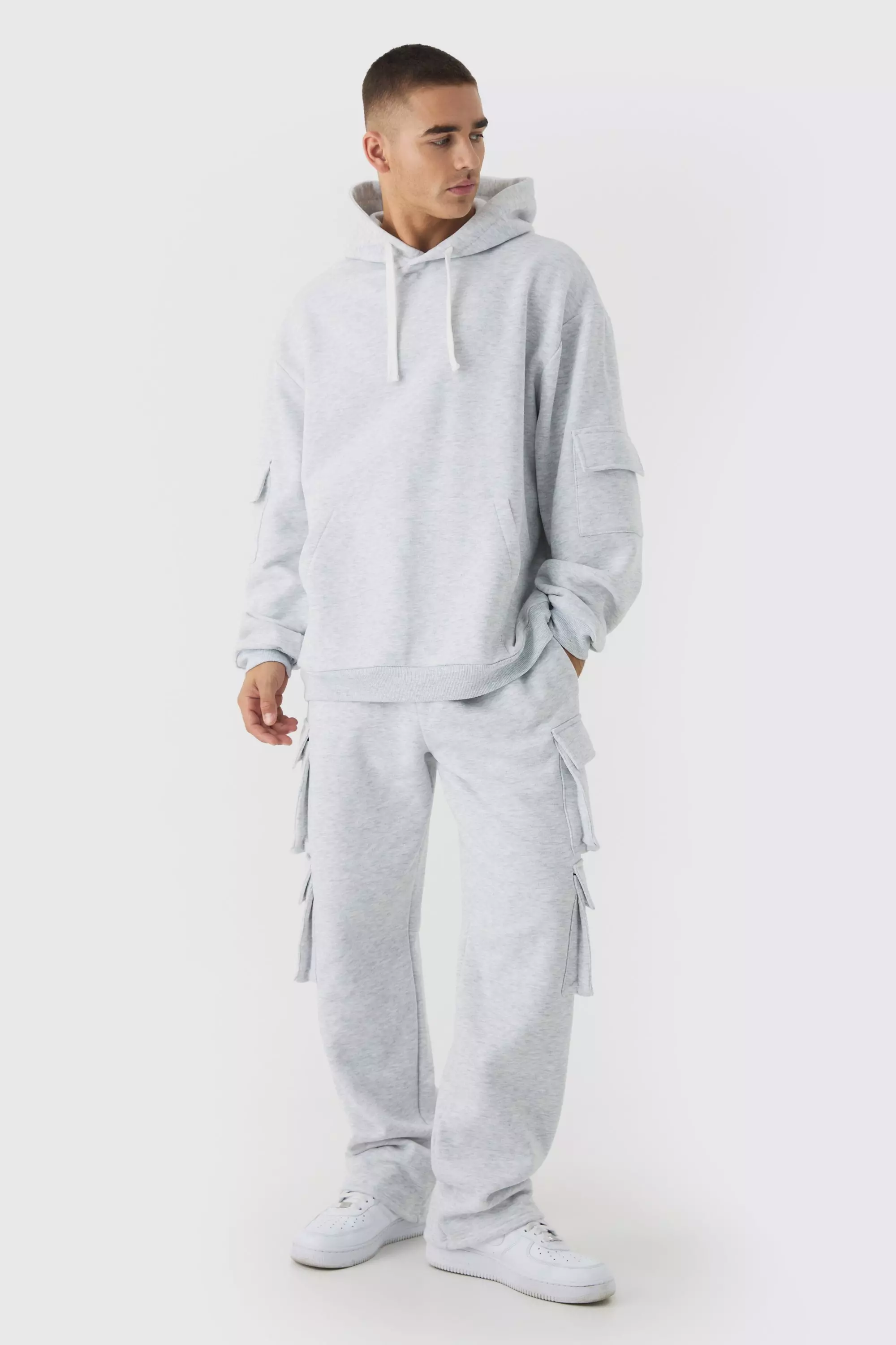 Grey boohooman tracksuit deals